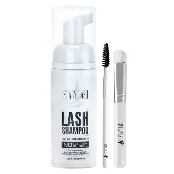 STACY LASH Eyelash Extension Shampoo + Brush / 1.69 fl.oz / 50ml / Eyelid Foaming Cleanser/Wash for Extensions & Natural Lashes/Safe Makeup