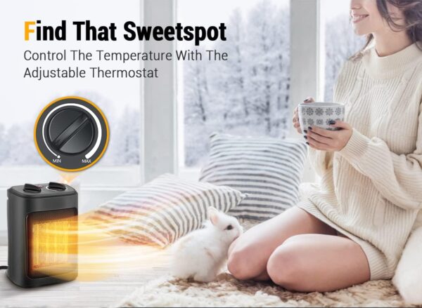 Space Heater, 1500W Electric Heaters Indoor Portable with Thermostat - Image 3