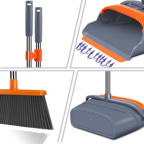 kelamayi Upgrade Broom and Dustpan Set, Self-Cleaning with Dustpan Teeth, Indoor&Outdoor Sweeping, Ideal for Dog Cat Pets Home Use - Image 3