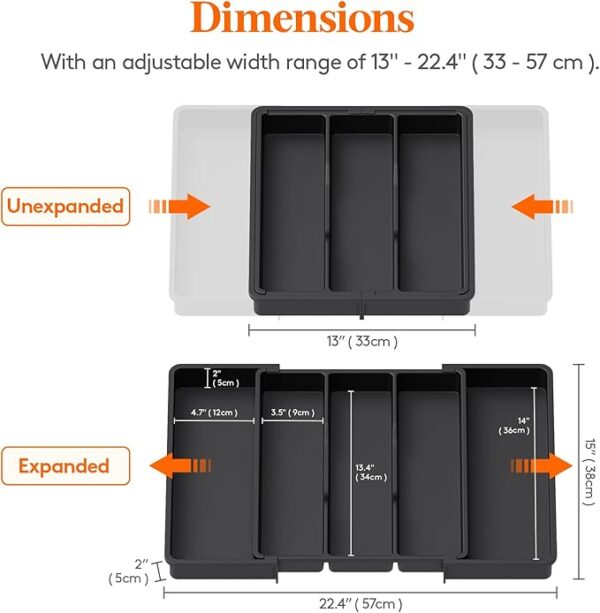 Lifewit Utensil Organizer for Kitchen Drawers, Expandable Cooking Utensil Tray, Adjustable Cutlery Silverware Flatware Holder - Image 2