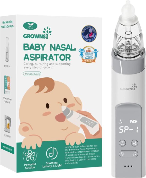 GROWNSY Nasal Aspirator for Baby, Baby Nose Sucker Pro with 3 Soft Silicone Tips, Adjustable Suction, Electric Nose Suction for Baby,