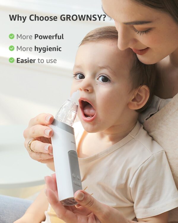 GROWNSY Nasal Aspirator for Baby, Baby Nose Sucker Pro with 3 Soft Silicone Tips, Adjustable Suction, Electric Nose Suction for Baby, - Image 6