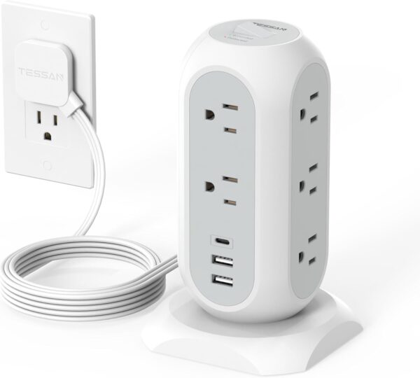 Tower Power Strip Flat Plug with 11 Outlets 3 USB