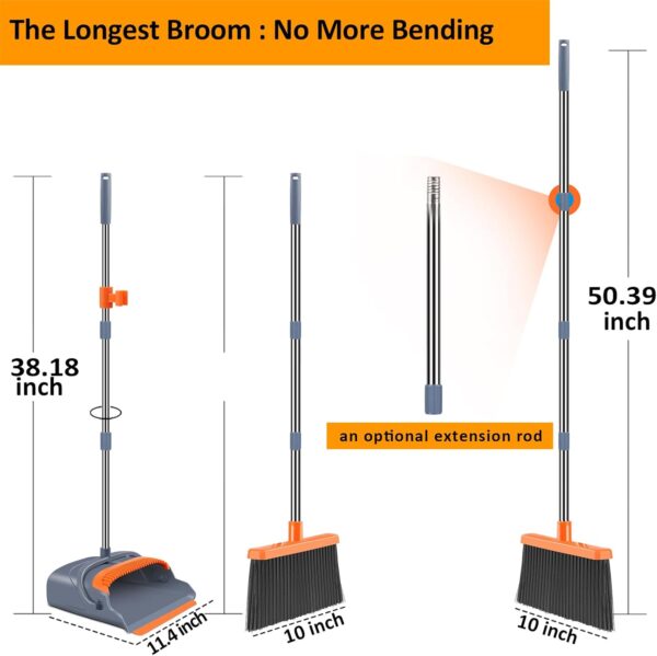 kelamayi Upgrade Broom and Dustpan Set, Self-Cleaning with Dustpan Teeth, Indoor&Outdoor Sweeping, Ideal for Dog Cat Pets Home Use - Image 2