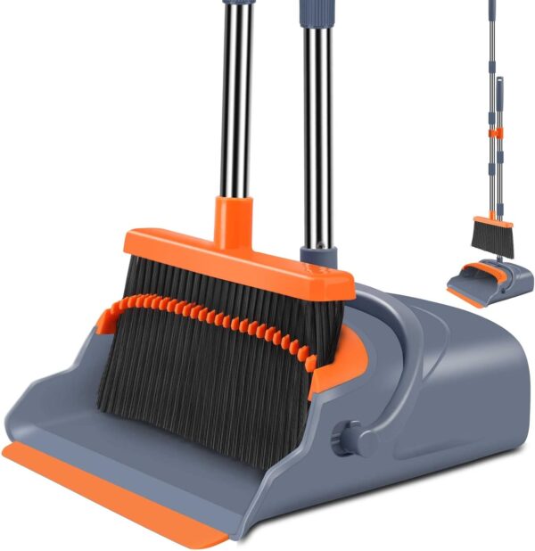 kelamayi Upgrade Broom and Dustpan Set, Self-Cleaning with Dustpan Teeth, Indoor&Outdoor Sweeping, Ideal for Dog Cat Pets Home Use