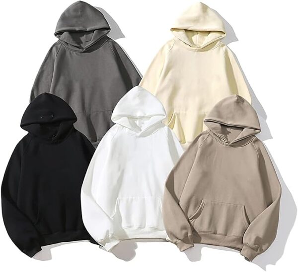 Unisex Basic Loose Hoodie Sweatshirt Long Sleeve Pocket Drop Shoulder Pullovers - Image 3