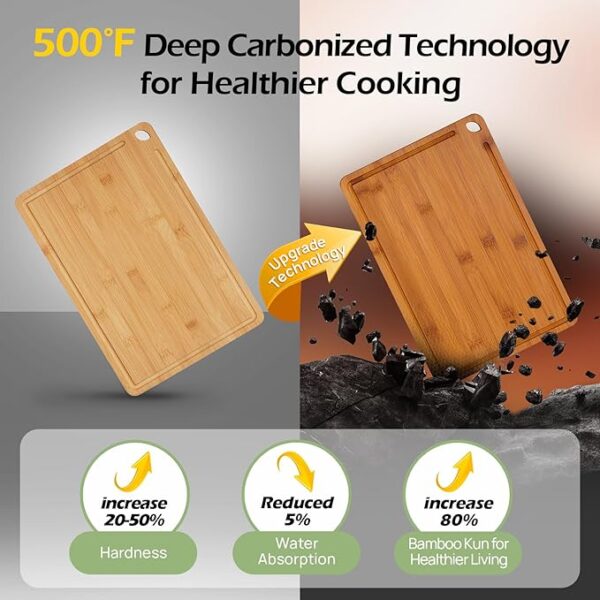 Bamboo Cutting Board, Durable Wood Cutting Boards for Kitchen with Deep Juice Grooves & Built-in Handles, Ideal Charcuterie & Chopping for Meat - Image 2