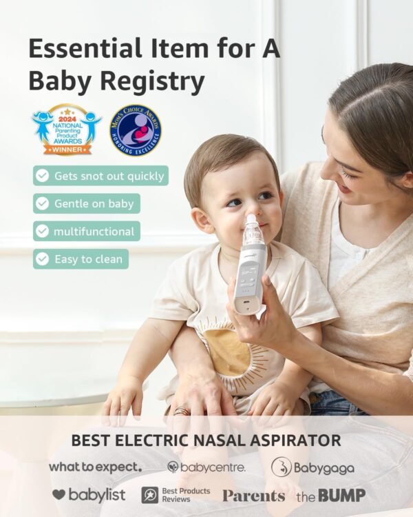 GROWNSY Nasal Aspirator for Baby, Baby Nose Sucker Pro with 3 Soft Silicone Tips, Adjustable Suction, Electric Nose Suction for Baby, - Image 2