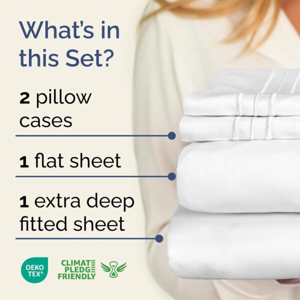 Extra Deep Twin Sheet Set - 4 Piece Breathable & Cooling Sheets - Image 2