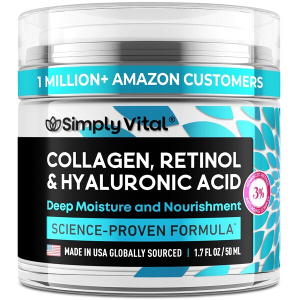 SimplyVital Collagen, Retinol & Hyaluronic Acid Cream - Anti-Aging Face Moisturizer for Face