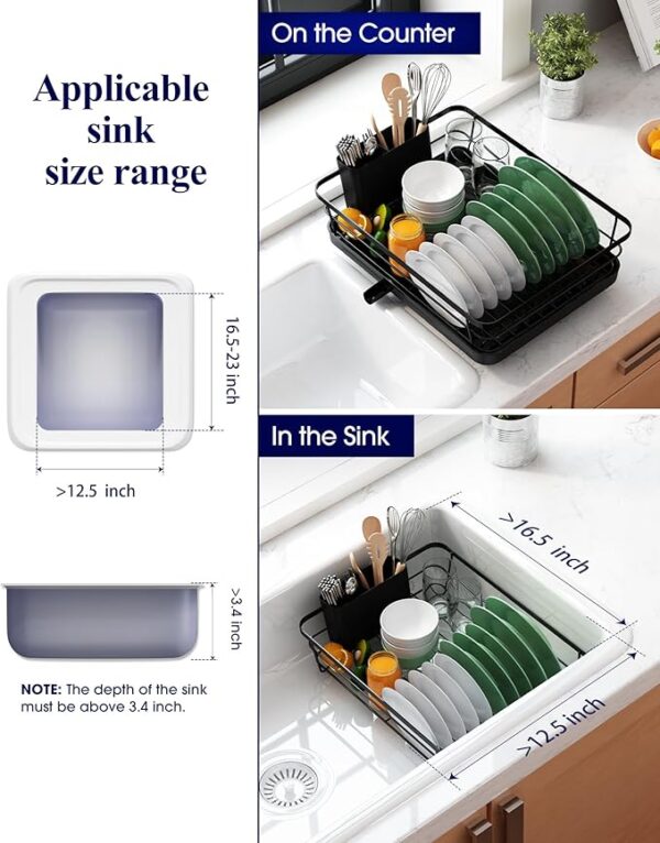 Kitsure Dish Drying Rack- Space-Saving Dish Rack, Dish Racks for Kitchen Counter, Stainless Steel Kitchen Drying Rack with a Cutlery Holder, - Image 2