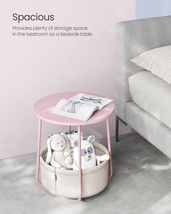 VASAGLE End Table, Small Bedside Table with Fabric Basket - Image 3