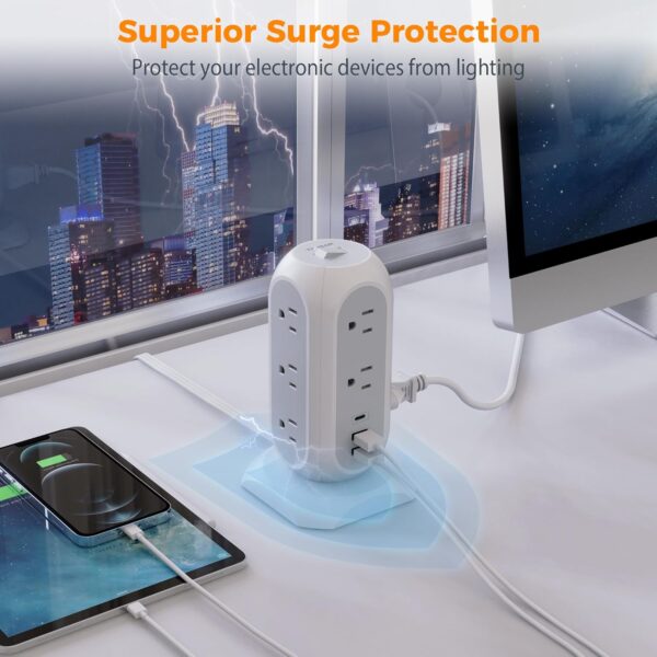 Tower Power Strip Flat Plug with 11 Outlets 3 USB - Image 4