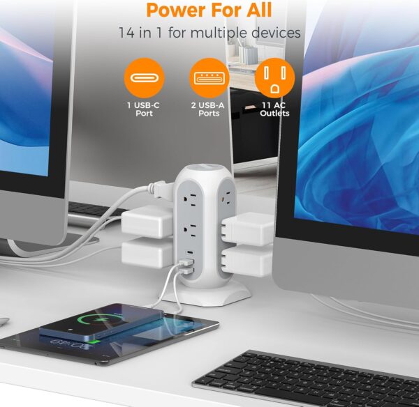 Tower Power Strip Flat Plug with 11 Outlets 3 USB - Image 6