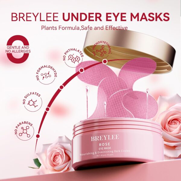 BREYLEE Rose Eye Mask– 60 Pcs, Under Eye Patches,Eye Patches For Puffy Eyes,Hydrates - Image 3