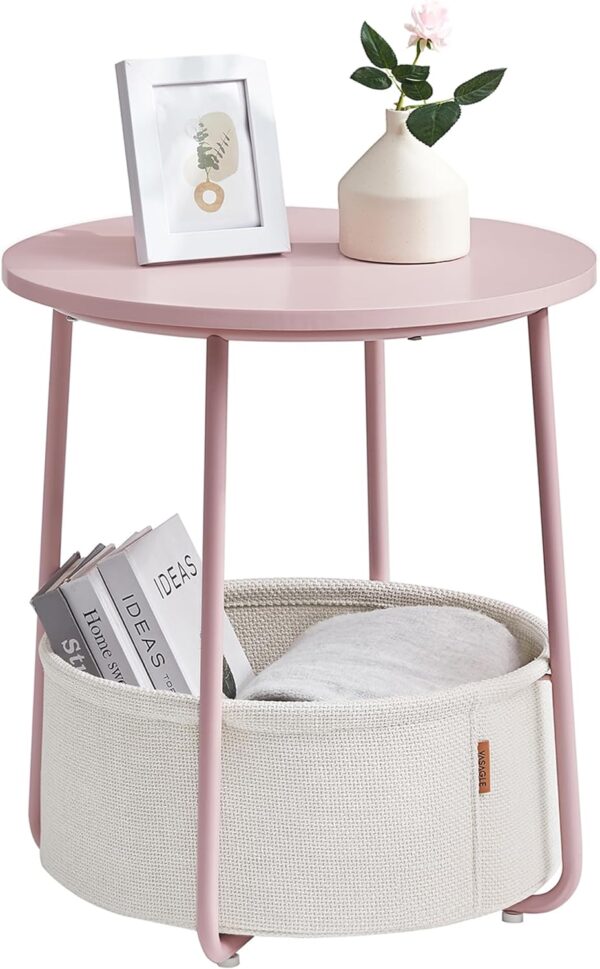 VASAGLE End Table, Small Bedside Table with Fabric Basket