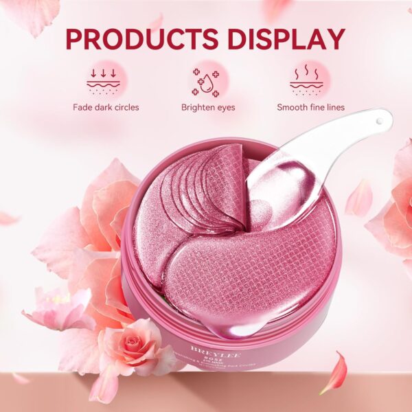 BREYLEE Rose Eye Mask– 60 Pcs, Under Eye Patches,Eye Patches For Puffy Eyes,Hydrates - Image 5