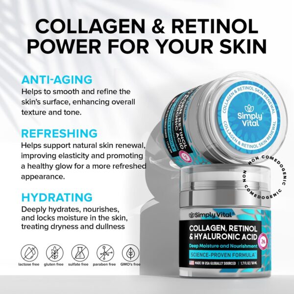 SimplyVital Collagen, Retinol & Hyaluronic Acid Cream - Anti-Aging Face Moisturizer for Face - Image 3