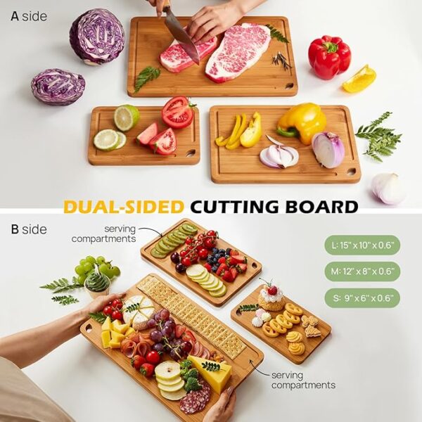 Bamboo Cutting Board, Durable Wood Cutting Boards for Kitchen with Deep Juice Grooves & Built-in Handles, Ideal Charcuterie & Chopping for Meat - Image 5