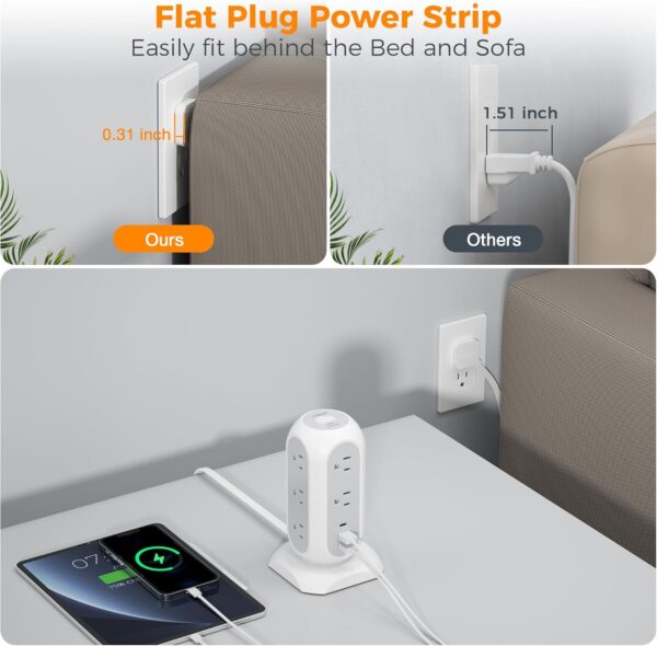 Tower Power Strip Flat Plug with 11 Outlets 3 USB - Image 2