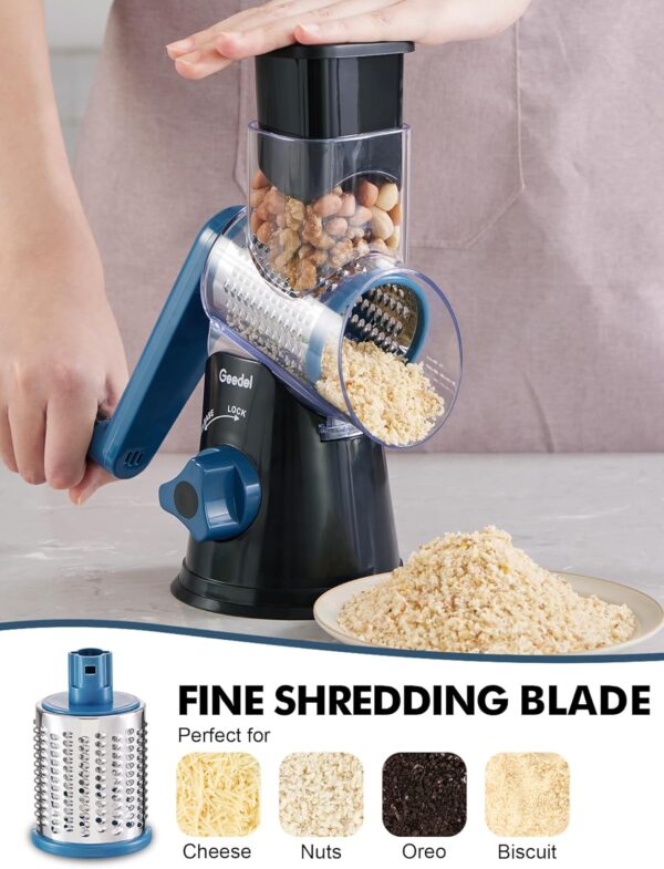 Geedel Rotary Cheese Grater, Kitchen Mandoline Vegetable Slicer with 3 Interchangeable Blades - Image 4