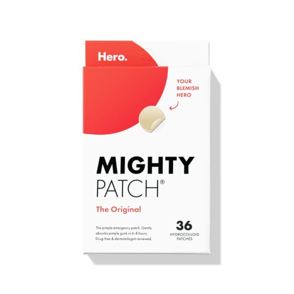 Mighty Patch™ Original patch from Hero Cosmetics - Hydrocolloid Acne Pimple Patch for Covering Zits and Blemishes in Face and Skin, Vegan-friendly and Not Tested on Animals