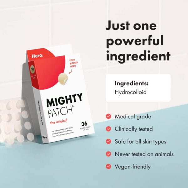 Mighty Patch™ Original patch from Hero Cosmetics - Hydrocolloid Acne Pimple Patch for Covering Zits and Blemishes in Face and Skin, Vegan-friendly and Not Tested on Animals - Image 5