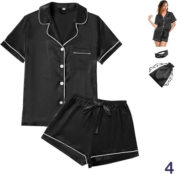 Womens Satin Silky Pajama Sets Short Sleeve Shirt XS-4XL Floral Pajamas Set Soft PJ Loungewear Sleepwear - Image 4