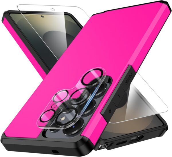 3 in1 for Samsung Galaxy S25 U Phone case with Tempered Glass Screen Protector+Camera Lens Protector,Samsungs S25 U Phone case,Silicone Durable Armor for Samsung Galaxy S25 U case (Hot Pink)As an amazon associate