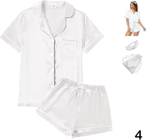 Womens Satin Silky Pajama Sets Short Sleeve Shirt XS-4XL Floral Pajamas Set Soft PJ Loungewear Sleepwear - Image 3