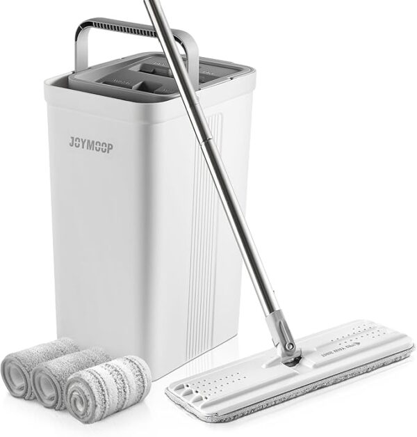 Mop and Bucket with Wringer Set for Home, Flat Mop and Bucket System, Mops for Floor Cleaning and Wall Cleaner, with 3 Reusable Microfiber Mop Pads - Image 2