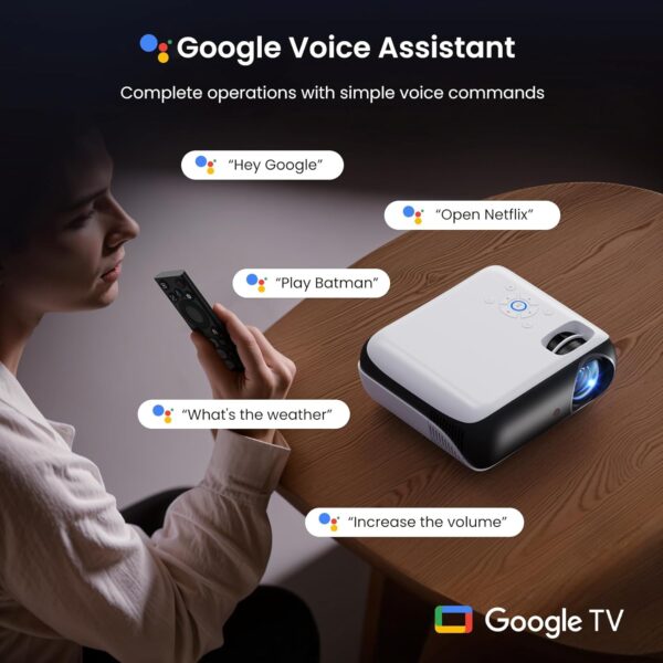 Official Licensed Google TV Smart Projector, HAPPRUN 4K UHD Home Theater with Dolby Sound, Wi-Fi & Bluetooth, Built-in Streaming Apps, Compatible with Games Consoles & Smartphone, Indoor & Outdoor - Image 2