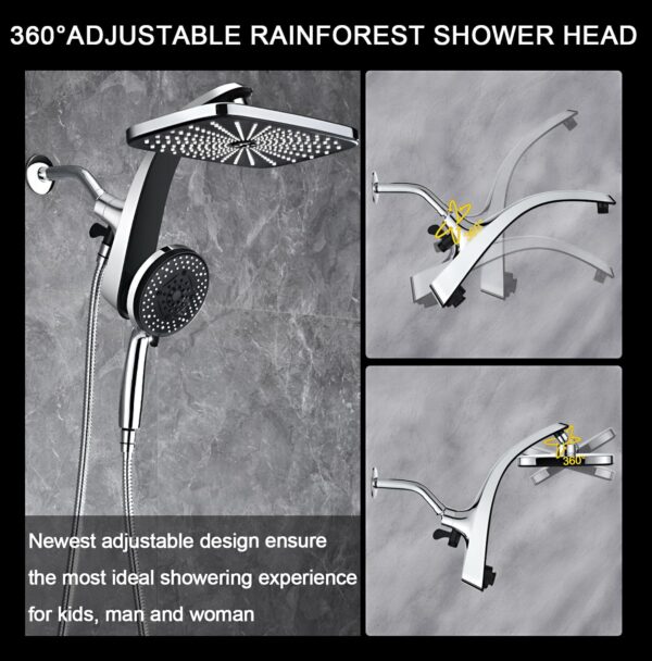 High Pressure Rain Shower Head: Upgrade Shower Heads with Handheld Spray Combo with Fixed Showerhead and 10 Sprays Handheld Shower Head, Detachable Shower head Built-in Magnetic Docking and Power - Image 5