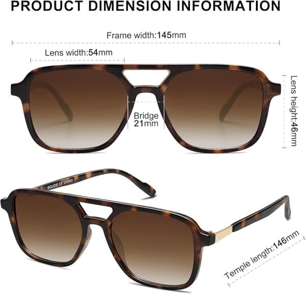 SOJOS Retro Aviator Sunglasses for Women Men,Trendy Rectangle Womens Mens Shades Sun Glasses - Image 3