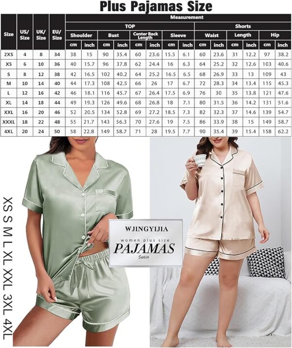 Womens Satin Silky Pajama Sets Short Sleeve Shirt XS-4XL Floral Pajamas Set Soft PJ Loungewear Sleepwear - Image 2