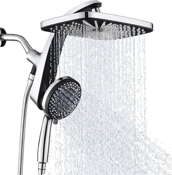 High Pressure Rain Shower Head: Upgrade Shower Heads with Handheld Spray Combo with Fixed Showerhead and 10 Sprays Handheld Shower Head, Detachable Shower head Built-in Magnetic Docking and Power