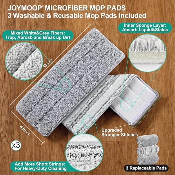 Mop and Bucket with Wringer Set for Home, Flat Mop and Bucket System, Mops for Floor Cleaning and Wall Cleaner, with 3 Reusable Microfiber Mop Pads - Image 3