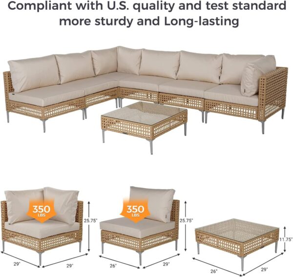 Grand patio 7-Piece Wicker Patio Furniture Set, Boho Outdoor Conversation Set Sectional Sofa with Water Resistant Thick Cushions and Coffee Table - Image 3