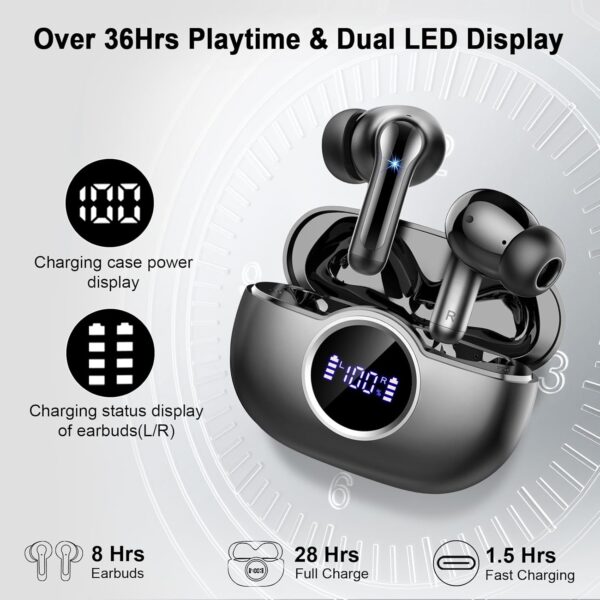 Wireless Earbuds, 2025 Bluetooth 5.4 Headphones Hi-Fi Stereo 3D Bass Ear Buds, 4 ENC Noise Cancelling Mic, 36Hrs USB-C in-Ear Earphones, IP7 Waterproof Workout Sport for Laptop Pad Android iOS - Image 5