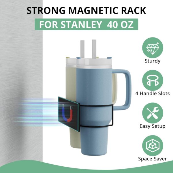 Magnetic Stanley Cup Holder for Refrigerator, Water Bottle Organizer for Stanley 40 oz with Handle, Tumbler Lid Organizer for Stanley Cup Accessories - Image 3