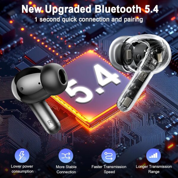 Wireless Earbuds, 2025 Bluetooth 5.4 Headphones Hi-Fi Stereo 3D Bass Ear Buds, 4 ENC Noise Cancelling Mic, 36Hrs USB-C in-Ear Earphones, IP7 Waterproof Workout Sport for Laptop Pad Android iOS - Image 2