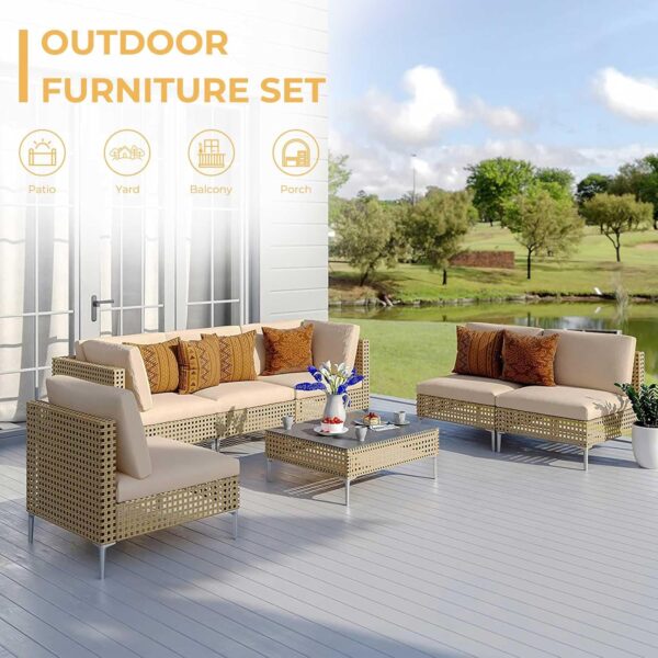 Grand patio 7-Piece Wicker Patio Furniture Set, Boho Outdoor Conversation Set Sectional Sofa with Water Resistant Thick Cushions and Coffee Table - Image 4