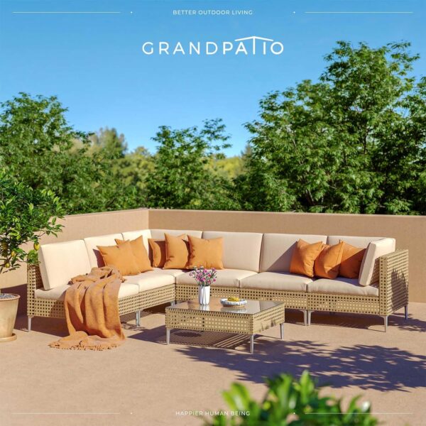 Grand patio 7-Piece Wicker Patio Furniture Set, Boho Outdoor Conversation Set Sectional Sofa with Water Resistant Thick Cushions and Coffee Table - Image 2